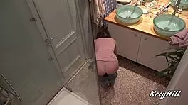 hey busty kecy, show us those tits in the steamy shower