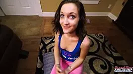 Blonde bombshell deepthroats then slammed hard ending in facial cumshot