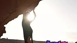 Petite latina strips naked outdoor posing