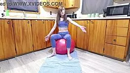 girl gets uncontrollably horny humping ball to squirting bliss