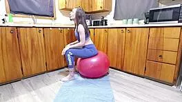 girl gets uncontrollably horny humping ball to squirting bliss