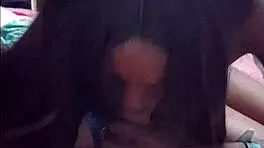 Skinny black babe slurps white cock hungrily for dinner