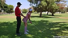 Sexy Blonde Golfer Teen Drops to Knees for Monster Cock Blowjob