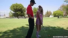 Sexy Blonde Golfer Teen Drops to Knees for Monster Cock Blowjob