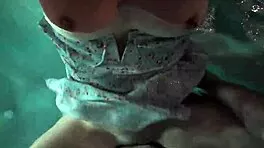 teasing babe seduces with outdoor pool play