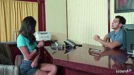 i'm the skinny black-haired girl seducing my coworker's monster cock on the desk