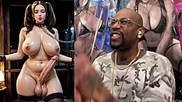 big-breasted ebony trans damsel chained up gets cock sucked with anal beads