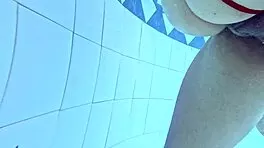 Skinny 18 year old horny amateur fucks deep in outdoor pool water