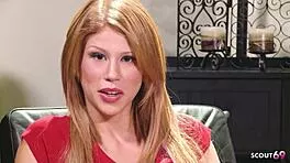 check out this slim tall redhead's fiery bush get pounded