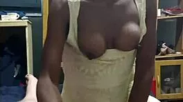 black beauty sucks white cock deep then squeezes it between perfect big tits