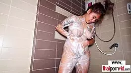 thai mimi showers big tits then rides monster cock