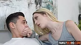 dude wakes petite teens for wild threesome blowjob and hardcore group sex