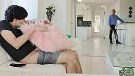 nikole nash sneaks in to suck ricky spanish's cock from his solo jerk session