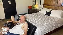 i kiss and suck this mature guy's cock with my massive trans tits