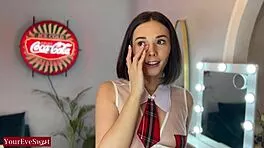 College Brunette Teases Dripping Wet Cumming on Uniform