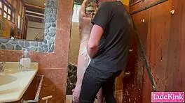 submissive slut bound in bathroom takes rough foam punishment