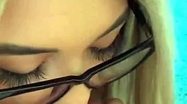 Skinny gypsy teen with glasses worships big cock pov then rides to creampie