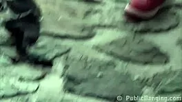 Blonde Teen Swallows Cum Public Street Threesome Orgy