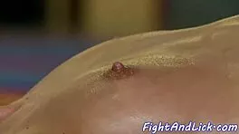 young european lesbians wrestle oil up then strap on fuck hard