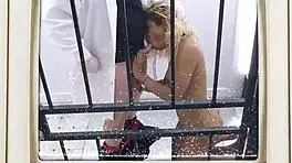 Petite blonde virgin spreads shaved pussy for doctor's cum blast backstage