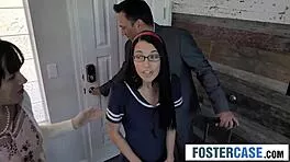Cute Brunette Glasses Punished Hardcore Bedroom Ride