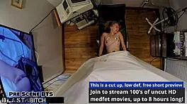 Petite blonde virgin spreads shaved pussy for doctor's cum blast backstage