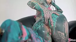 skinny goth teen bends over as huge anal toys stretch her to squirting orgasm