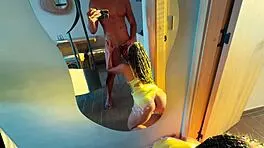 stepbrother's deep blowjob fills athletic babe's tight pussy with creampie