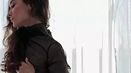 Tiny Ukrainian milf strips to reveal perky tits and hairy pussy