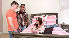 Group threesome fucking makes young babe moan orgasm spitting wild with multiple partners