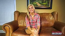 Busty Tattooed Blonde Gags on Cock with Passionate Cum Swallow