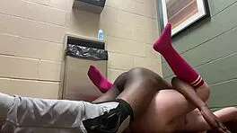 Sassy teen curls toes from rough interracial orgasm in public bathroom fuck