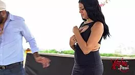 tiny latina brunette with big tits and ass deepthroats in outdoor casting interview