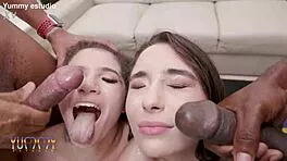 hey, sereian ninfo and bruna santos fist asses then take 4-on-2 dap dp gapes