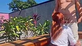 Innocent Redhead Spread Bent Over Garden Fuck