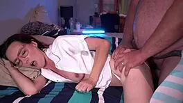 Stepdad Mistakes Petite Brunette For Another Creampie Risks In Bedroom Accidentally