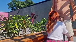 Innocent Redhead Spread Bent Over Garden Fuck