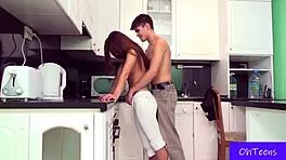 navon and mary heat up her kitchen with sneaky blowjob fun