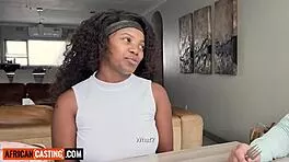 Submissive ebony teen bends over for massive white cock modeling gig