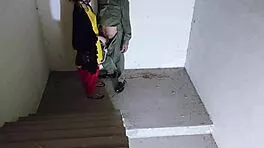 hey check out this horny babe on the stairs