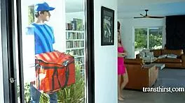 frustrated ts milf bareback fucks delivery guy passionately