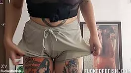 Petite redhead workout ends in soaked pants pee fetish mishap
