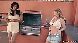 Big tits futa neighbors shower me with cum in outdoor threesome