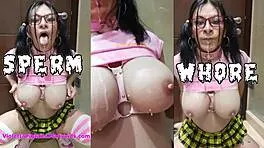 Bukkake sissy slut craves facials and tits covered in cum with monster cocks