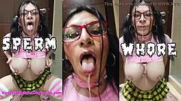 Bukkake sissy slut craves facials and tits covered in cum with monster cocks