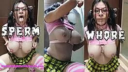 Bukkake sissy slut craves facials and tits covered in cum with monster cocks