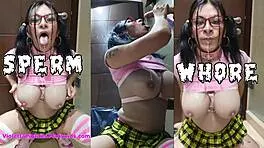 Bukkake sissy slut craves facials and tits covered in cum with monster cocks