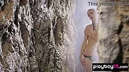 sultry ukrainian vi shy peels off black bikini for shower striptease?