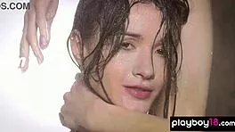 sultry ukrainian vi shy peels off black bikini for shower striptease?