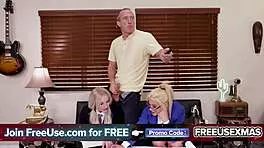 blonde wife and petite cutie become christmas fuck toys with rabbit vibrator